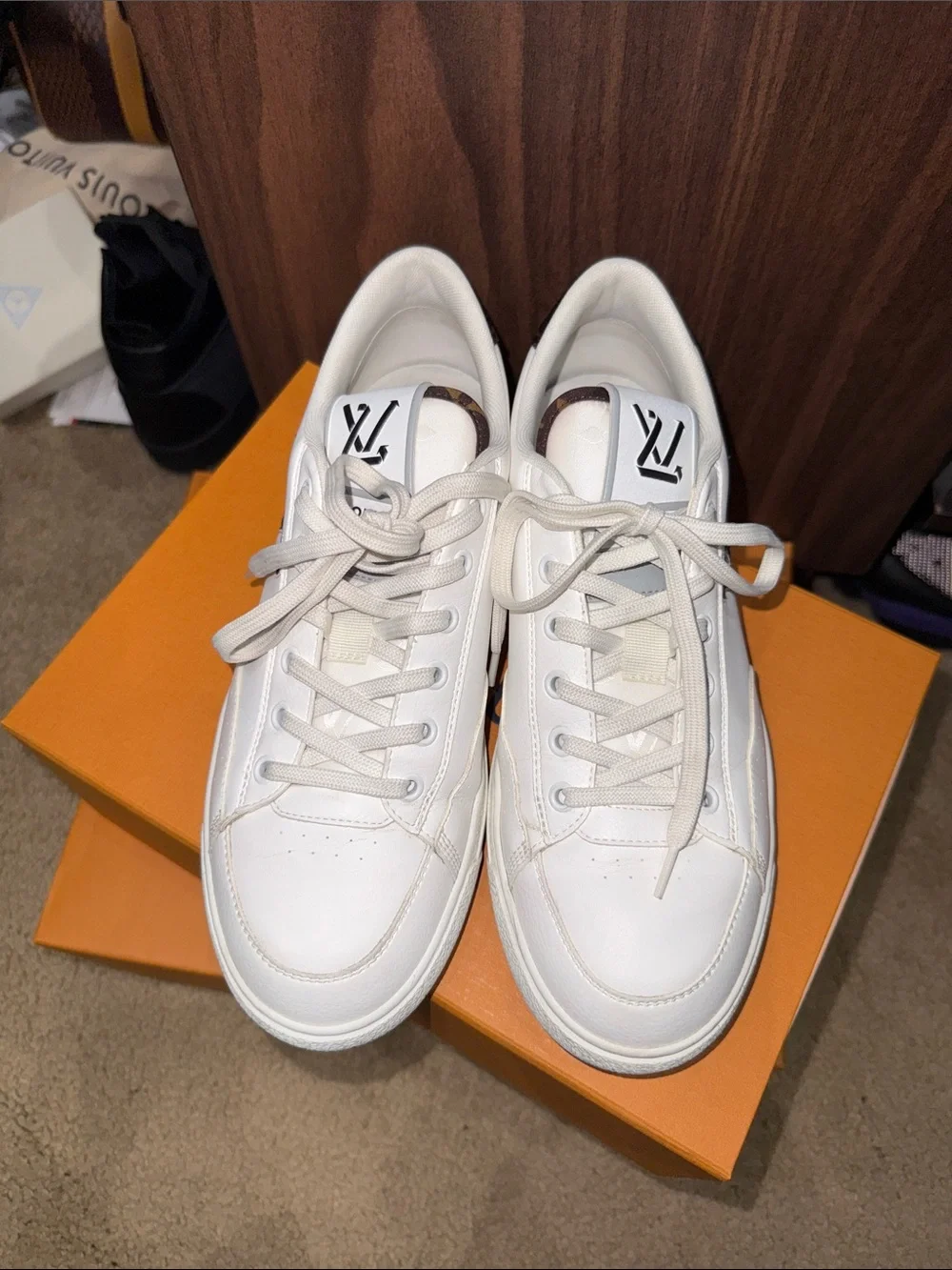 Louis Vuitton White and Brown Monogram LV Low-Top Sneakers